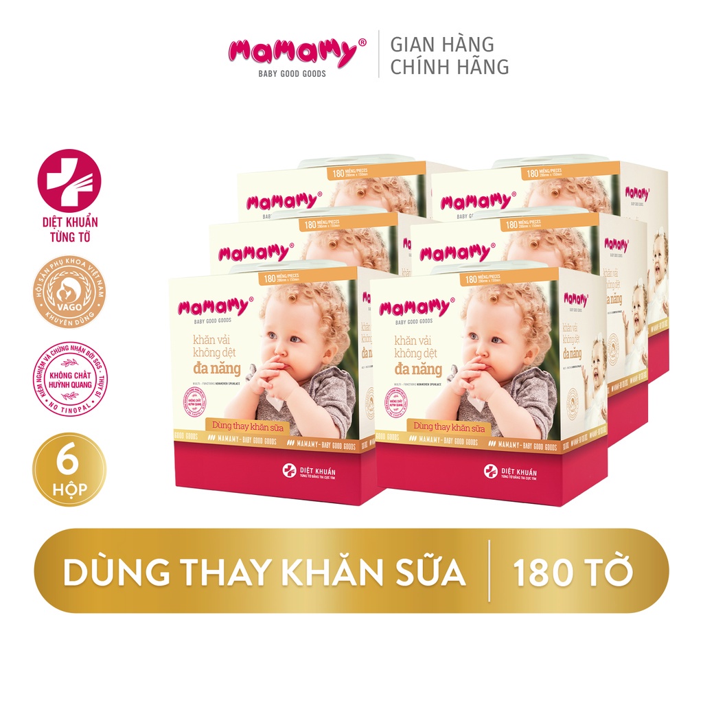 Combo 6 Khăn khô đa năng diệt khuẩn tia cực tím Mamamy Dùng thay khăn sữa an toàn cho bé 180 tờ