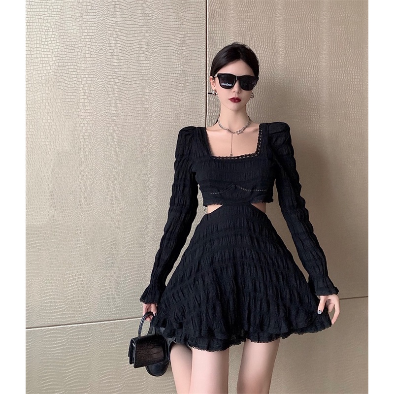 COZOK Đầm Cổ Vuông Phong Cách Pháp Thời Trang Mùa Thu Năm 2021 Cho Nữ