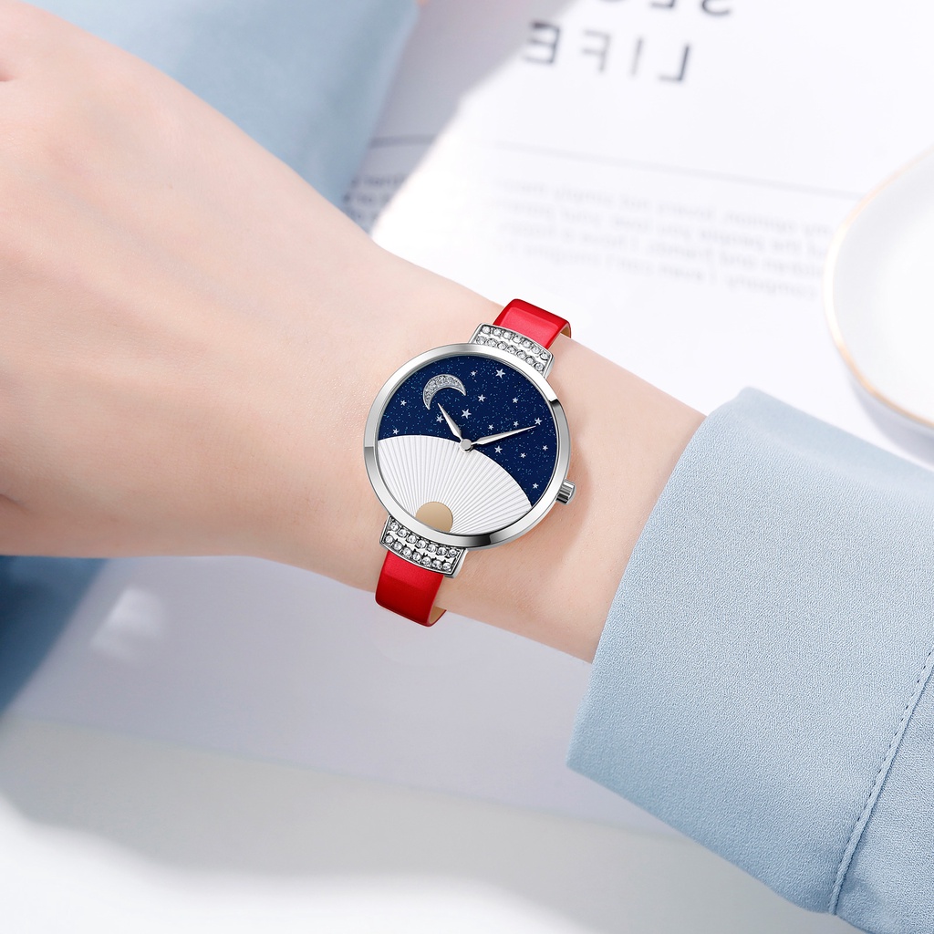 Đồng Hồ Nữ Dây Da Mặt Trăng Và Ngôi Sao Chống Thấm Nước SKMEI 9279