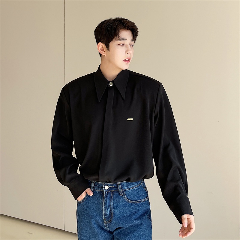 Áo Sơ Mi Lụa Lạnh Tay Dài Cổ Nhọn Hai Lớp Cao Cấp Màu Trơn Phong Cách Hàn Quốc Thời Trang Mùa Hè Dành Cho Nam