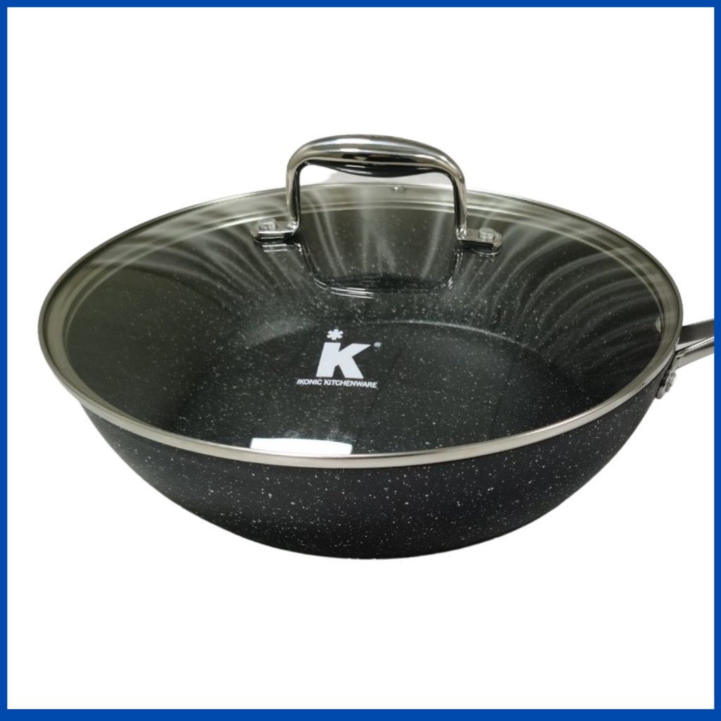 Chảo chống dính vân đá cao cấp có nắp kính  IKONIC IK88 dùng được cho mọi loại bếp từ châu âu
