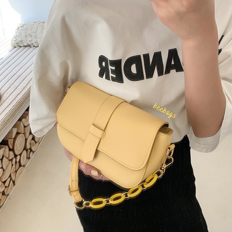 Túi Đeo Chéo Nữ Phối Dây Xích Màu Xanh, Vàng, Trắng, Đen Đơn Giản | TX29 | Túi Da Nữ Phong Cách Hàn Quốc Dễ Phối Đồ