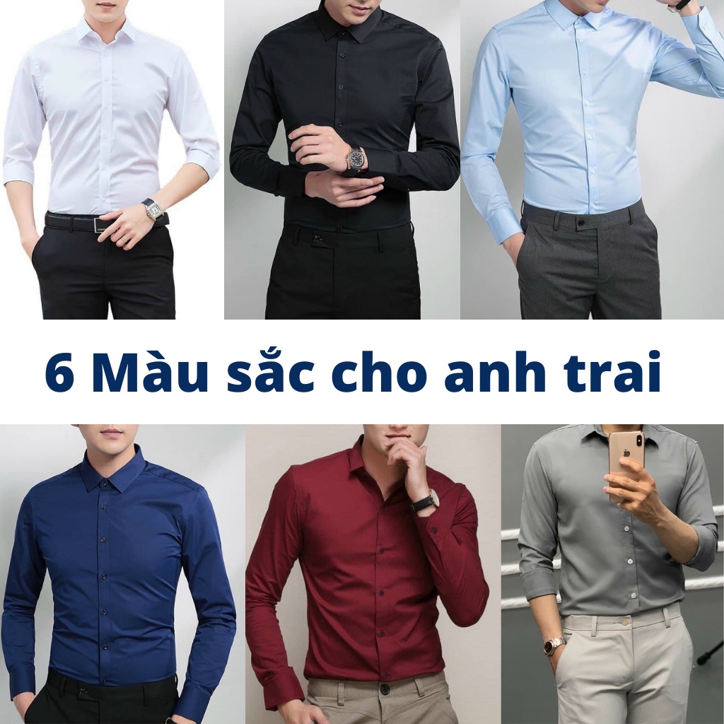 Áo Sơ Mi Nam Dài Tay Cổ Bẻ Dáng Ôm Phong Cách HÀN QUỐC, Chất Vải Lụa Thái Cao Cấp Chống Nhăn Chống Xù - 542