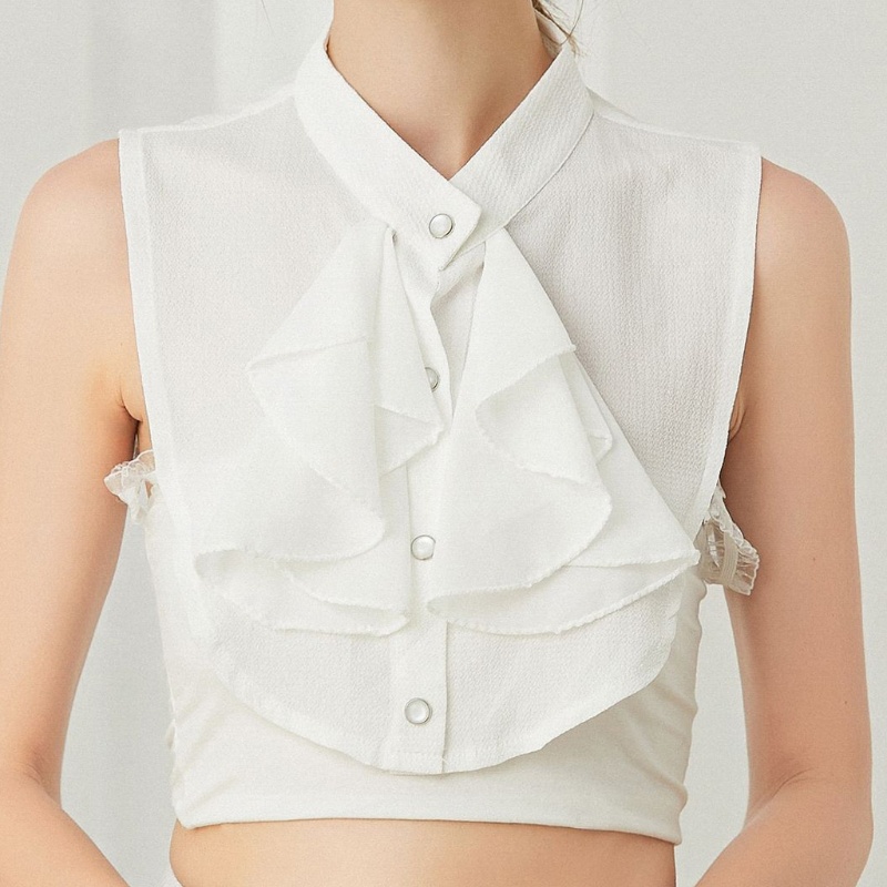 Cổ Áo Sơ Mi Giả Nhún Bèo Màu Trắng Phong Cách Gothic Thời Trang Cho Nữ