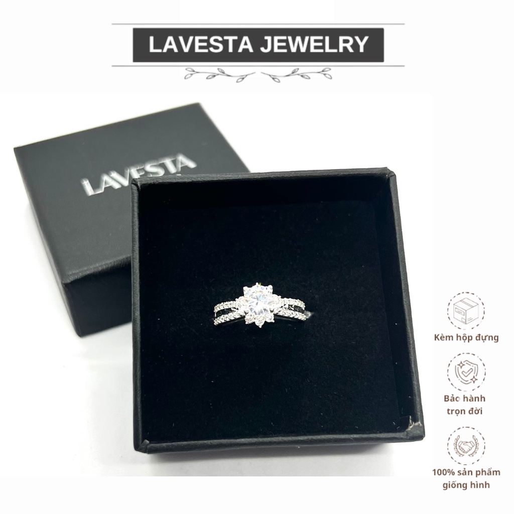 Nhẫn nữ kim cương bạc ta S999 nguyên chất kim cương nhân tạo Mỹ Moissanite 5 ly kiểm định GRA KC07 Lavesta mặt hoa kiêu