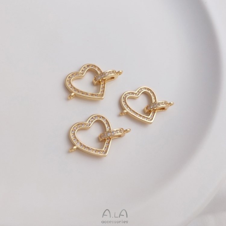 Mặt Dây Chuyền Hình Trái Tim Bằng Đồng 14K Đính Đá Zircon Màu Vàng Đồng Tự Làm Trang Sức