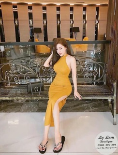đầm body yếm xẻ đùi