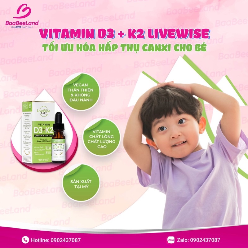 Vitamin D3K2 Thuần Chay Organic LIVEWISE BABY Mỹ - Hộp 30ml - 𝑯𝒂̀𝒏𝒈 𝑨𝒊𝒓 - BAABEELAND