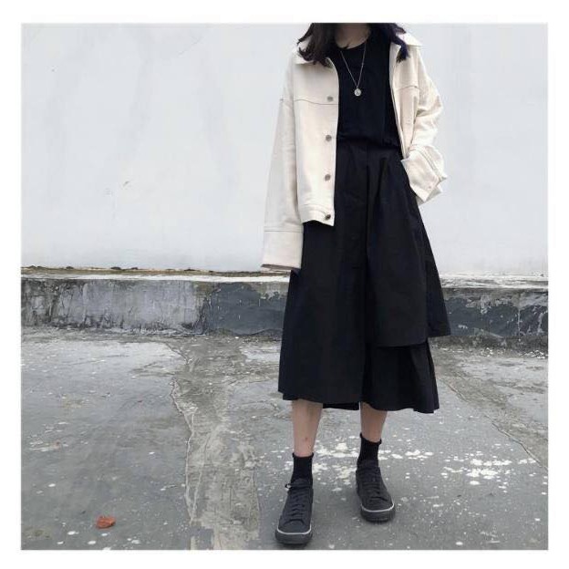 [V21] Chân váy ulzzang tầng dáng dài xòe nữ đen trắng | BigBuy360 - bigbuy360.vn