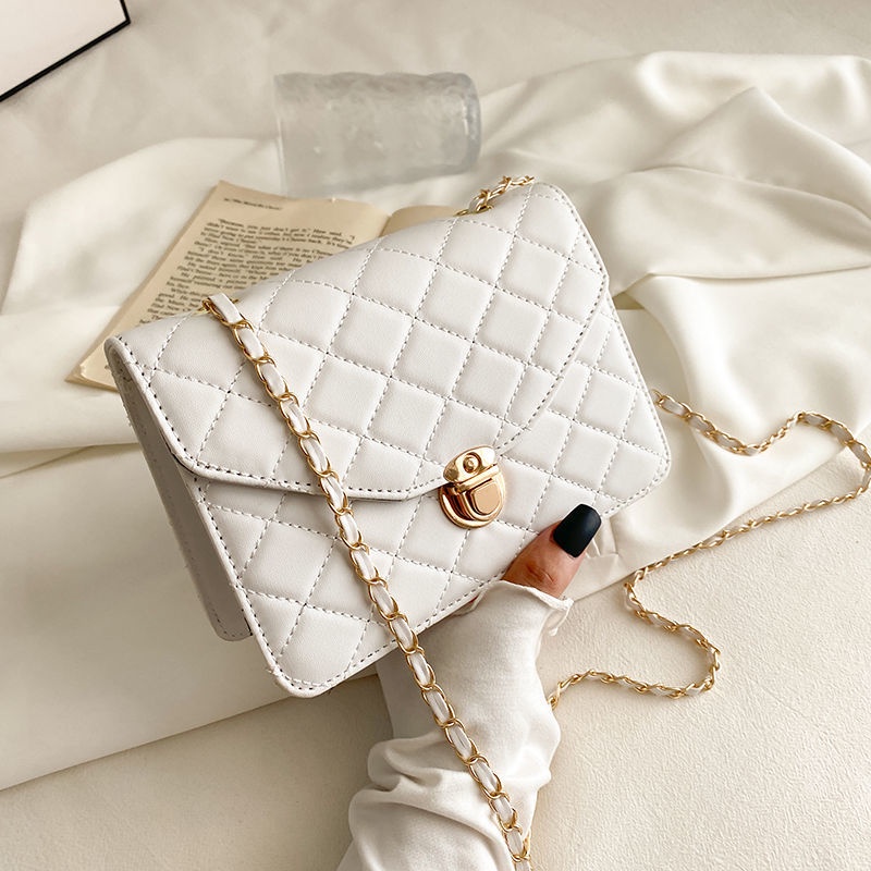 Túi xách mini hình vuông đeo chéo vay dây xích phối đá sành điệu cho nữ