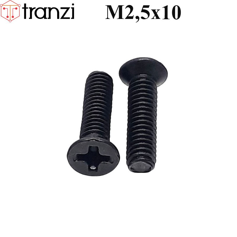 Vít bake đầu bằng thân bu lông mạ đen M2,5x10 - túi 50 cái