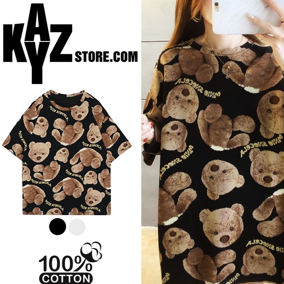 [FREESHIP] Áo Thun Form Rộng Tay Lỡ Unisex KAYZ Gấu Nâu Màu Đen