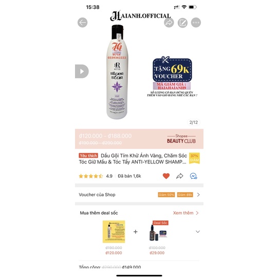 Dầu Gội Tím Khử Ánh Vàng, Chăm Sóc Tóc Giữ Màu & Tóc Tẩy SHAMPOO Silver Star 350-1000ML