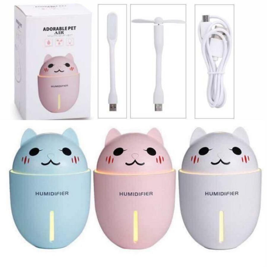 Máy phun sương tạo ẩm hình chú mèo dễ thương - Máy phun sương tạo ẩm 3 trong 1 kiêm quạt và đèn ngủ