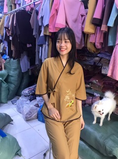 Bộ đồ đi chùa vạt chéo thắt nơ