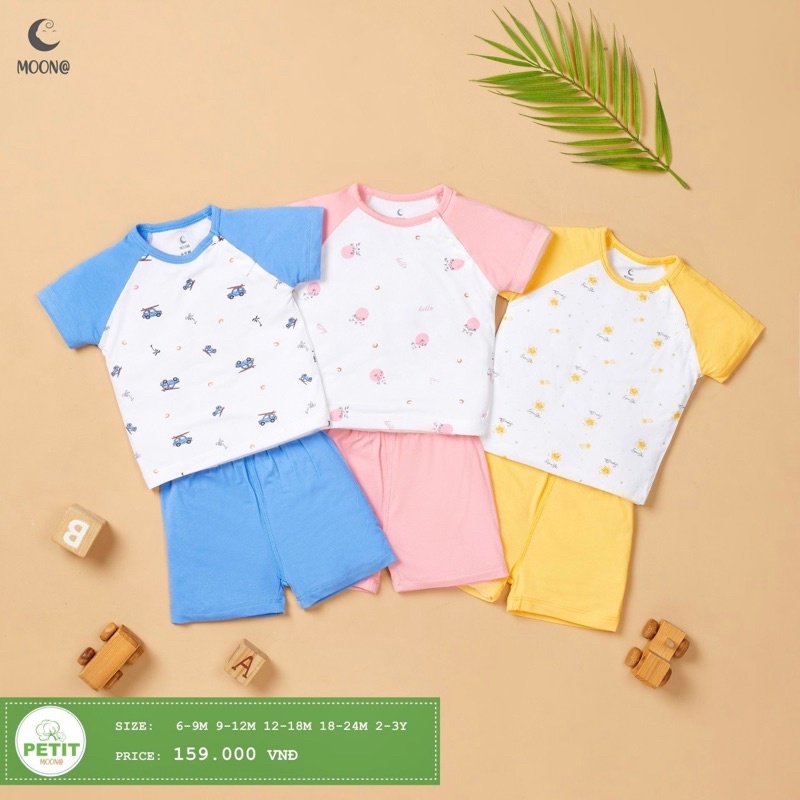 Moon - Bộ cộc tay cài vai vải Petit mềm mát cho bé trai, bé gái từ 6M đến 3Y
