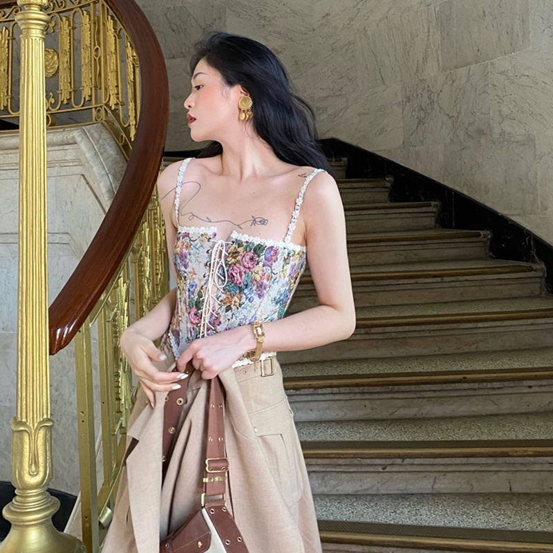Áo Corset In Hoa Cổ Thấp Thời Trang Mùa Hè Dành Cho Nữ