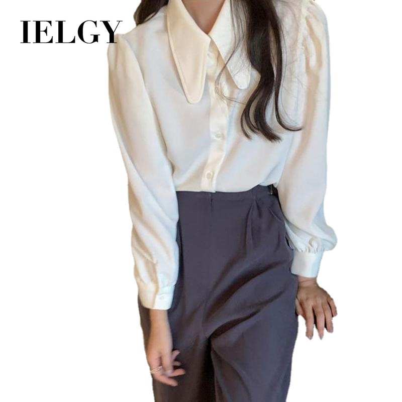 Áo sơ mi IELGY tay dài cổ chữ V màu trắng dễ thương