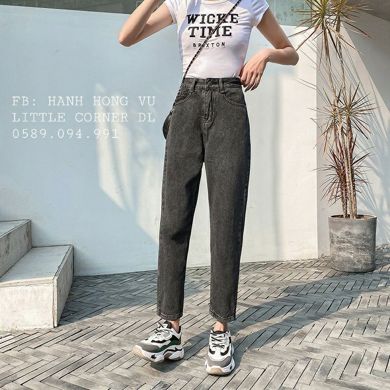 Quần baggy jean xám lưng chun ống may lai basic trơn và rách sườn form quảng châu ulzzang kèm ảnh thật hàng sẵn