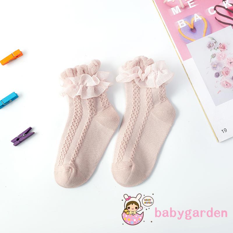 Tất ống ngắn màu trơn chống trượt phối hình dệt kim dành cho bé gái