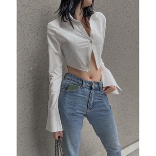Áo sơ mi trắng tay dài Gem Crop Shirt - Áo sơmi trắng croptop