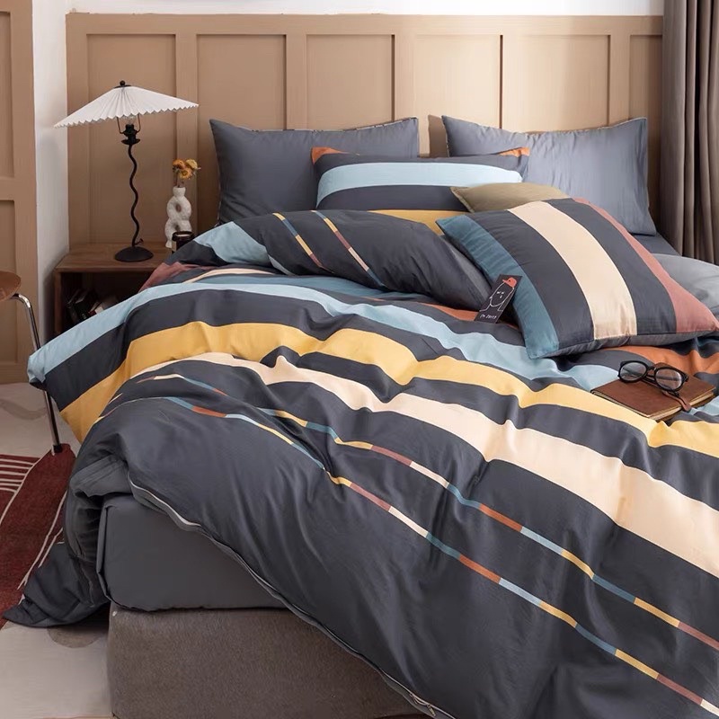 Bộ chăn ga Cotton Living Nhập Khẩu 100% cao cấp - Họa tiết kẻ