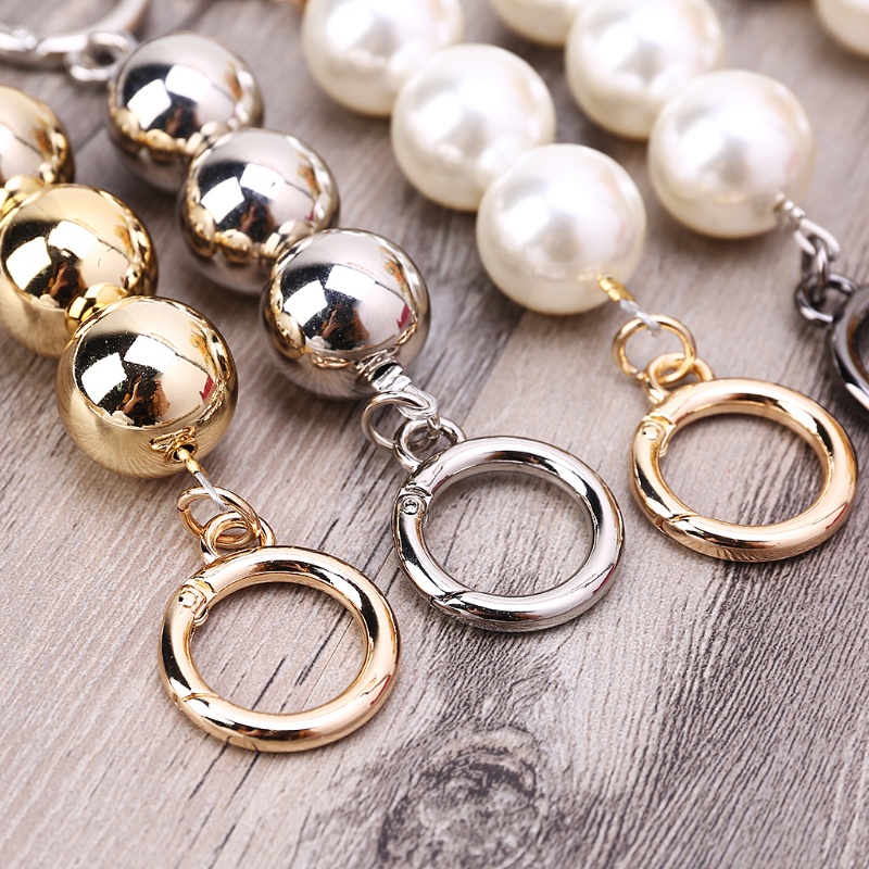 Dây Xích Nối Dài Túi Xách Đính Ngọc Trai Nhân Tạo Có Khóa Màu Vàng Kim