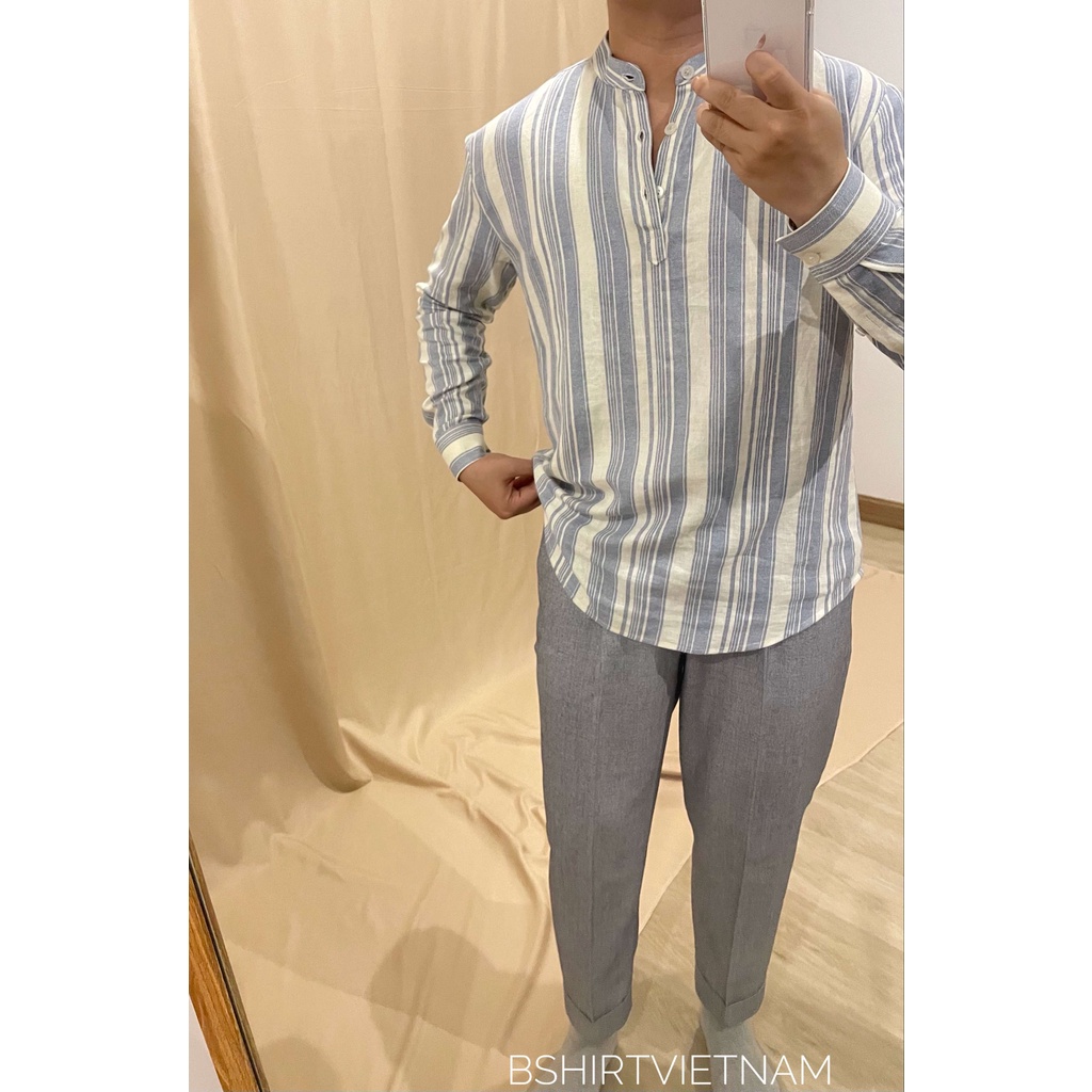 SƠ MI CỔ TRỤ NẸP LINEN HÀN QUỐC | SẢN PHẨM MAY ĐO CAO CẤP