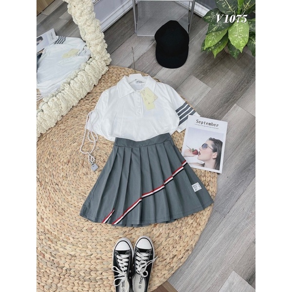 Set váy Thom Brown siêu hot hit, áo Polo chất cotton tàu mịn mix với chân váy Thom | BigBuy360 - bigbuy360.vn