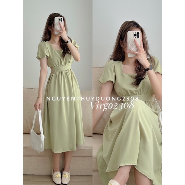 [HÀNG SẴN]VÁY MIDI CHẤT LỤA TRƯỢT CUTOUT CÓ DÂY THẮT NƠ EO “Misani dress”