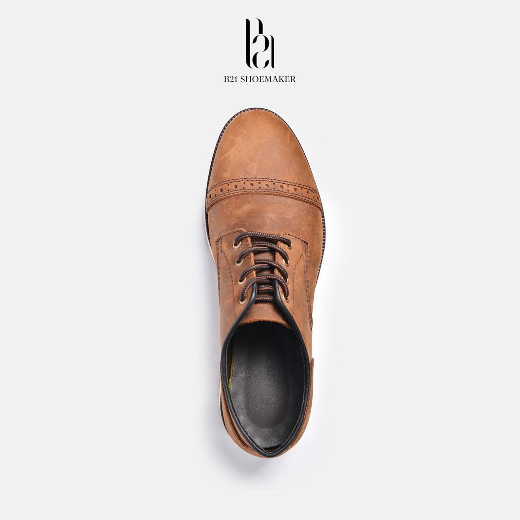 Giày Tây Nam Derby Da Bò Sáp CRAZY HORSE Đế CREP Tăng Chiều Cao 2cm Phong Cách Vintage Cổ Điển Full Box - B21 Shoemaker