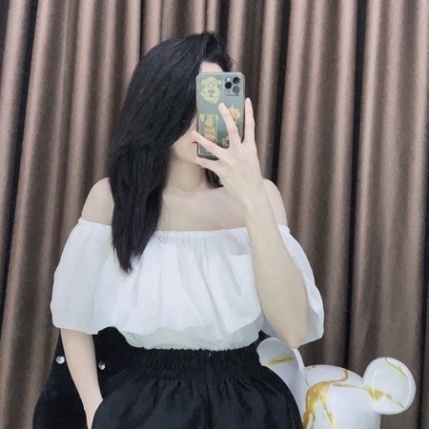 Áo trễ vai 2 lớp ngắn tay bánh bèo đẹp xa hoa A666 Nội Y Xanh hàng đẹp trendy - nội y xanh