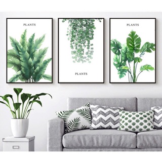 Bộ 3 tranh canvas lá hiện đại 40 x 60cm - khung viền đen -SR141