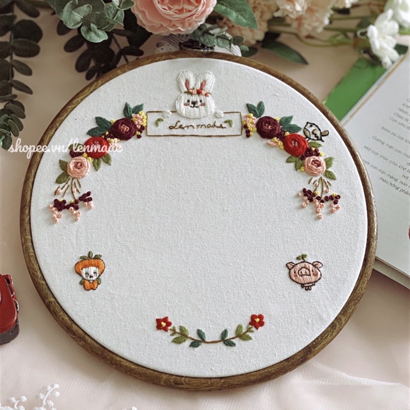 DIY bộ Kit tự thêu tay embroidery IN DẤU CHÂN TAY cho trẻ lưu giữ kỉ niệm trang trí thôi nôi full month ý nghĩa lenmade