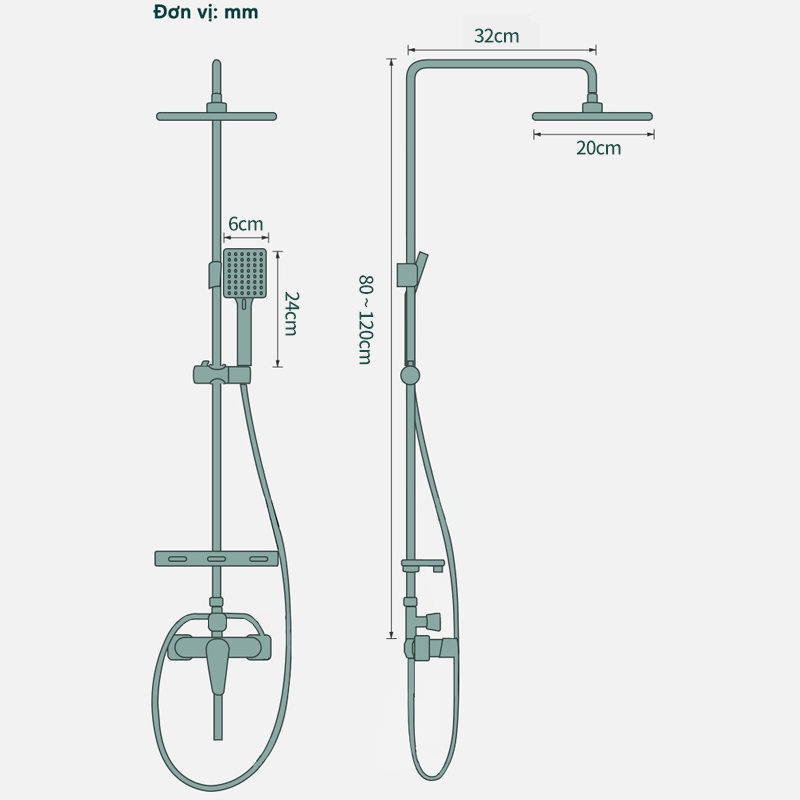 Vòi sen hình vuông loại treo tường Duy trì nhiệt độ nước tắm Bộ vòi sen màu đen dùng trong phòng tắm