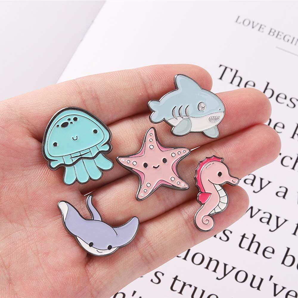 JARRED Huy Hiệu Cài Áo Hình Cá Mập / Sao Biển / Cá Ngựa Bằng Hợp Kim