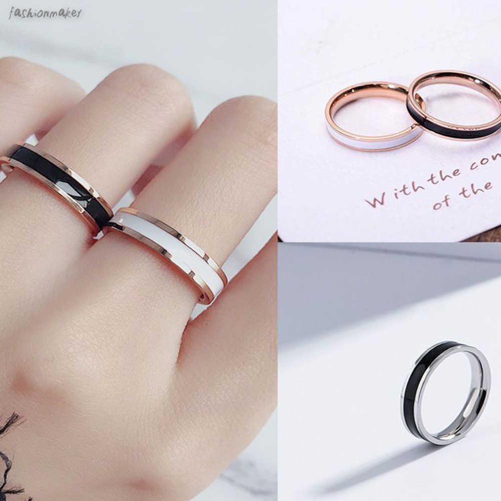 Nhẫn đeo tay bằng thép titan màu trắng đen phong cách thời trang cho nam/nữ