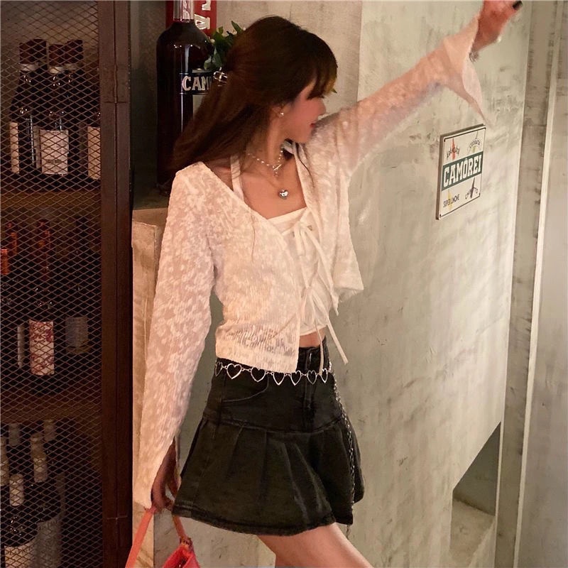 COZOK Áo Khoác Cardigan Tay Dài Màu Trơn Cột Dây Thời Trang Cho Nữ