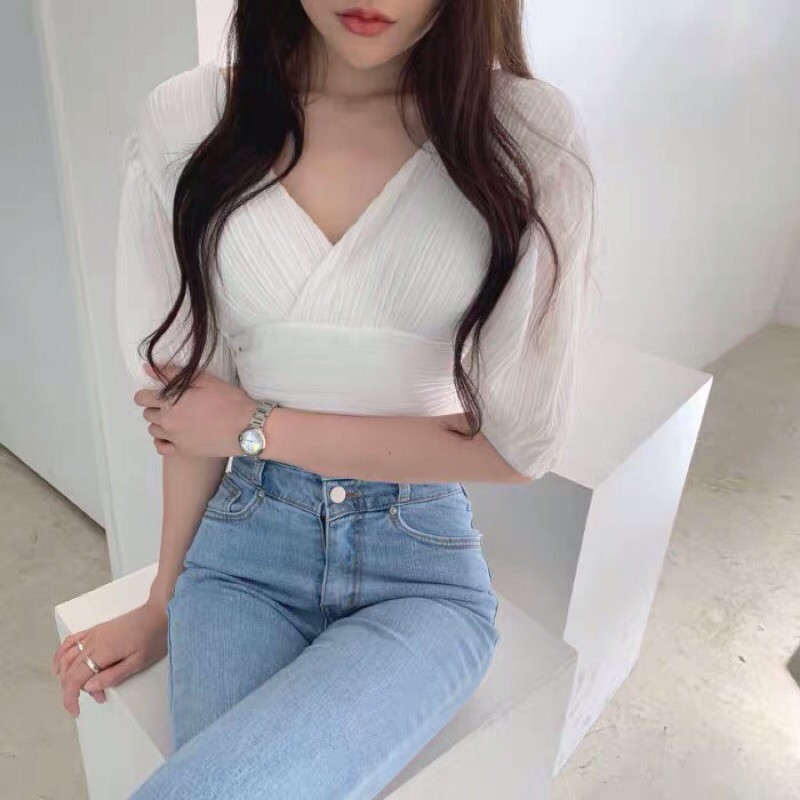 croptop hở lưng vải nhăn