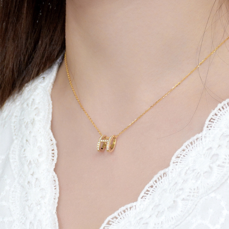 XiaoboACC Dây chuyền mặt hình chữ H đính kim cương giả phong cách Hàn Quốc trẻ trung sành điệu