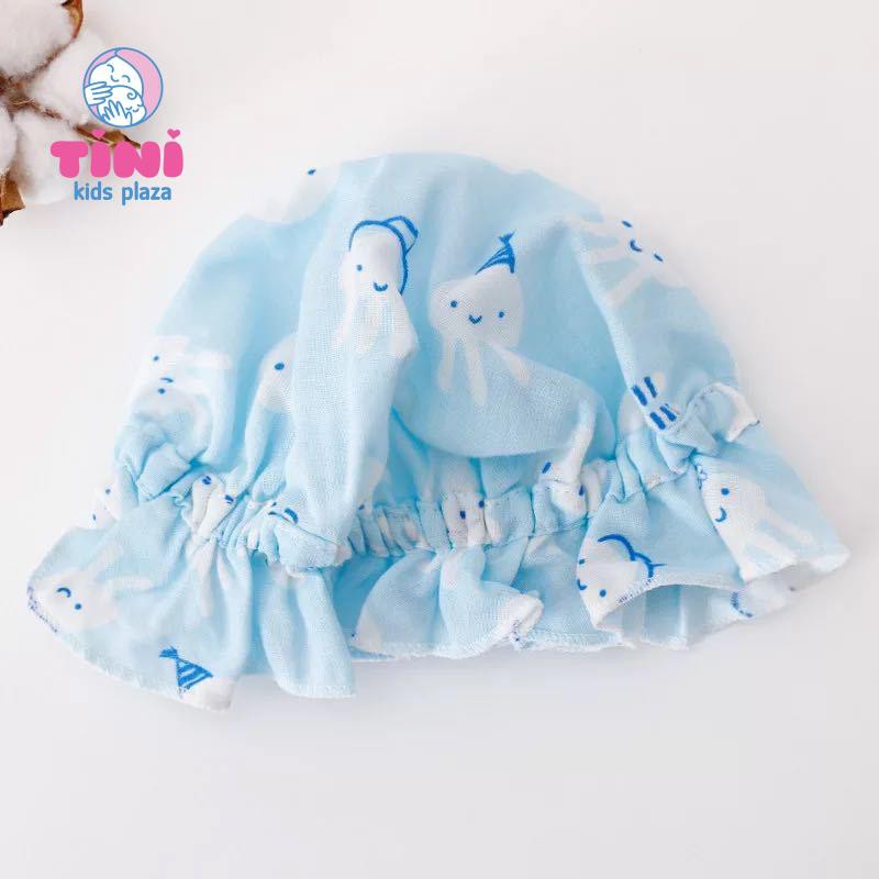 Nón tiểu thư cao cấp cho bé sơ sinh từ 0 - 3 tháng tuổi - Mũ vải cotton nhún bèo cao cấp cho bé gái