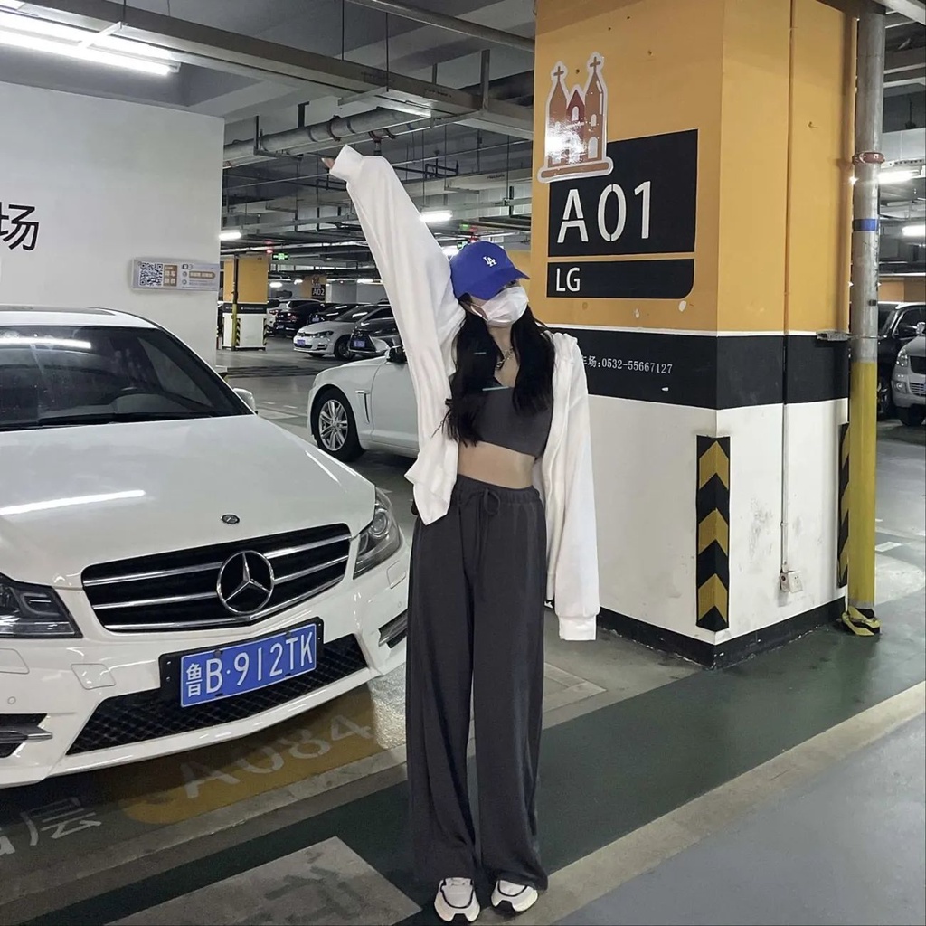 Quần ống rộng lưng cao chất liệu cotton mỏng thời trang xuân thu mới 2021