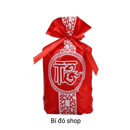 Túi 15,5cm*23cm - Set 10 Túi RÚT NƠ LỜI CHÚC PHÚC màu đỏ đựng bánh quy, qui, kẹo nougat