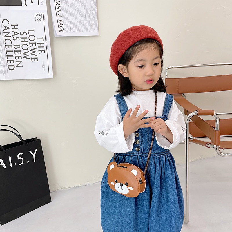 Túi Đeo Chéo Hình Tròn Có Khóa Kéo Họa Tiết Hoạt Hình Dễ Thương Cho Bé