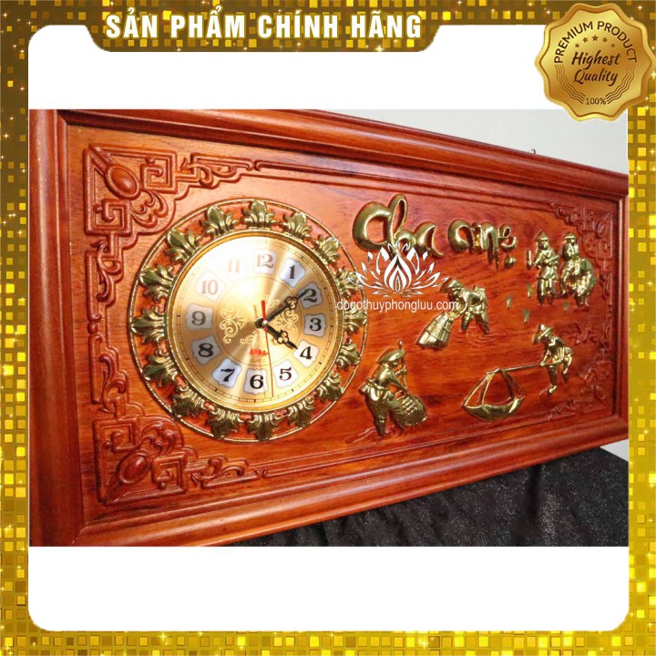 Tranh đồng hồ chữ cham mẹ đồng quê,Tranh cha mẹ gỗ hương cao cấp sang trọng