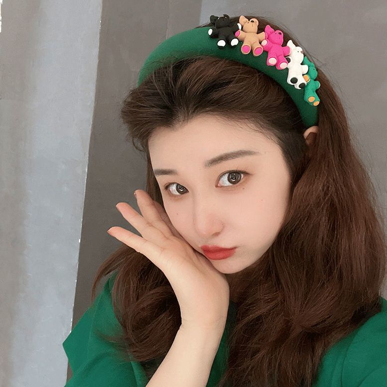 Băng Đô Cài Tóc Hình Gấu Màu Xanh Lá / Đen / Hồng Kiểu Hàn Quốc Xinh Xắn