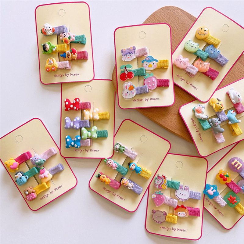 Set 5 Kẹp Tóc Họa Tiết Hoạt Hình Phong Cách Hàn Quốc Đáng Yêu Cho Bé Gái