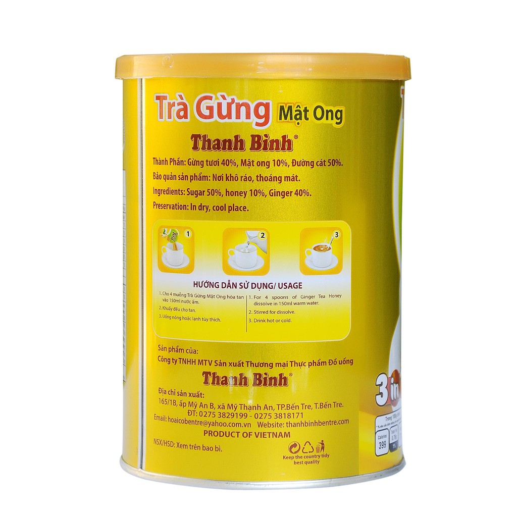 Trà gừng mật ong hòa tan Thanh Bình lon 400g