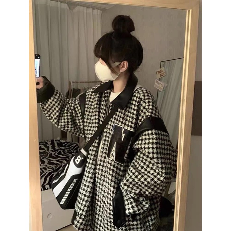 Áo Khoác Nữ, Áo Khoác Chữ N Dạ Tweet Họa Tiết Răng Sói