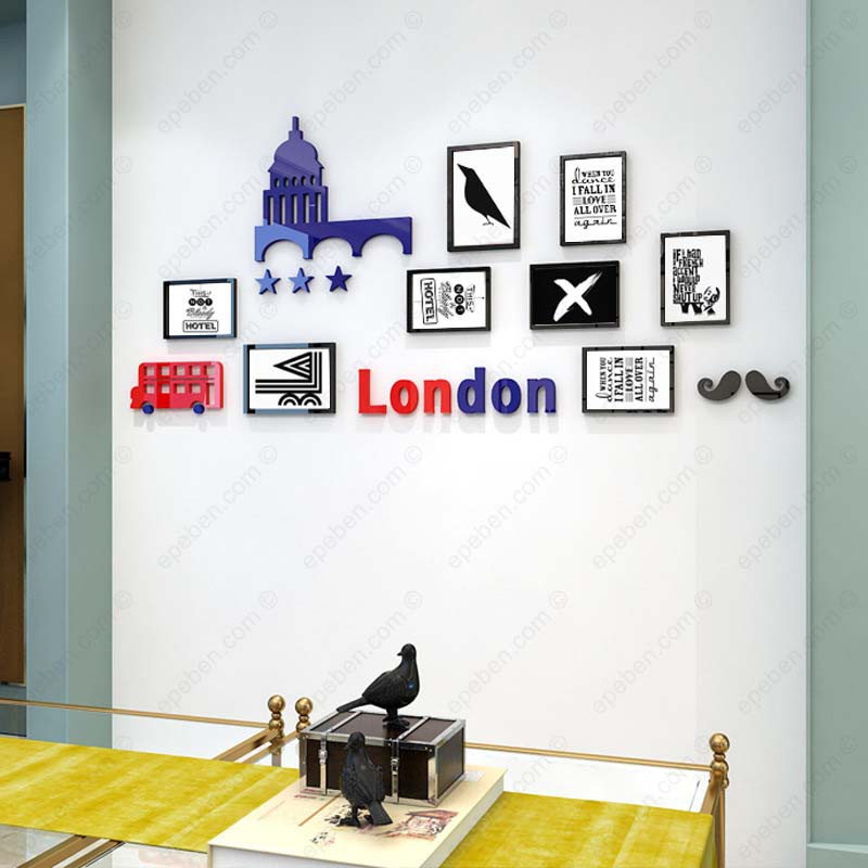 [Hàng VN]Tranh Dán Tường Mica 3D Khung Ảnh Phong Cách London trang trí phòng khách, phòng làm việc, phòng họp trường học